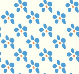 blue and cream vintage 70's daisy floral vector seamless pattern 