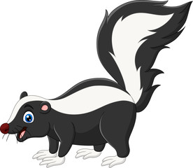 Cartoon happy skunk on white background