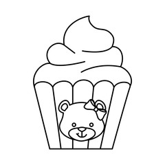 delicious cupcake with face of bear female vector illustration design