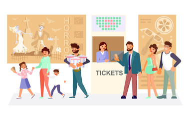 Queue people buy cinema tickets