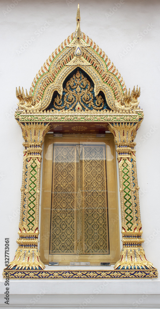 Wall mural golden thai temple window, bangkok thailand