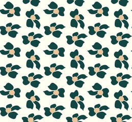 kelly green and cream vintage 70's floral vector seamless pattern 