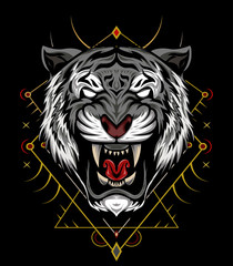The Tiger head illustration with sacred symbol