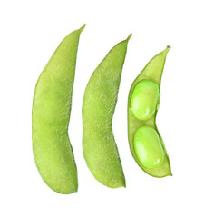 green soybeans on white background. Top view.