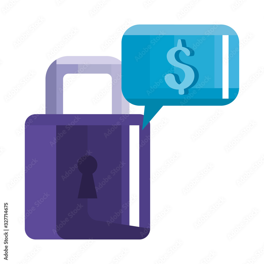 Poster padlock and dollar bubble design of security system warning protection danger web alert and safe the