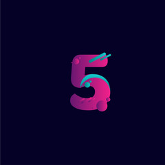 5 Years Anniversary Celebration Gradient Purple Number Vector Template Design Illustration