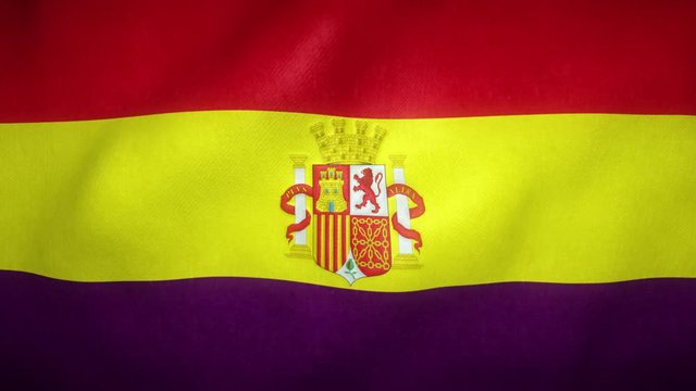 flag of the second spanish republic from 1931, used in demonstrations against monarchy, waving in the wind