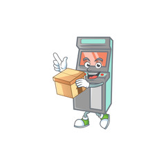 A charming arcade game machine mascot design style having a box