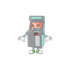 cartoon character design of arcade game machine with a surprised gesture