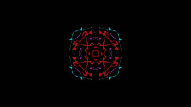 4k Abstract multicolored motion graphics background.Red kaleidoscope sequence patterns. . Or for yoga, clubs, shows, mandala, fractal animation. Beautiful bright ornament. Seamless loop.
