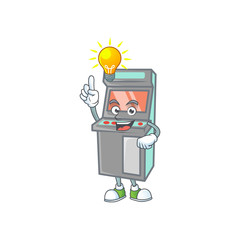 Smart arcade game machine cartoon character has an idea
