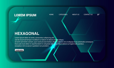Hexagonal concept green landing page template