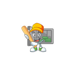 An active healthy security box open mascot design style playing baseball