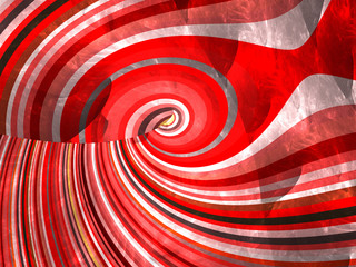 Abstract Red Spiral Background Image, Illustration - Infinite repeating spiral, color vortex. Recursive symmetrical patterns of colorful warped shapes, burst of brilliant light, Candy Cane