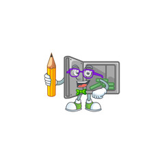 A mascot icon of Student security box open character holding pencil
