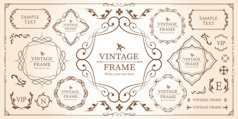 高級感のあるビンテージ調のフレームデザインセット　罫線　枠　ウエディング　ビンテージ　アンティーク