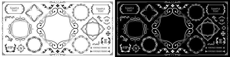 高級感のあるビンテージ調のフレームデザインセット　罫線　枠　ウエディング　ビンテージ　アンティーク