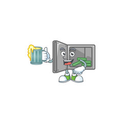 Smiley security box open mascot design holding a glass of beer