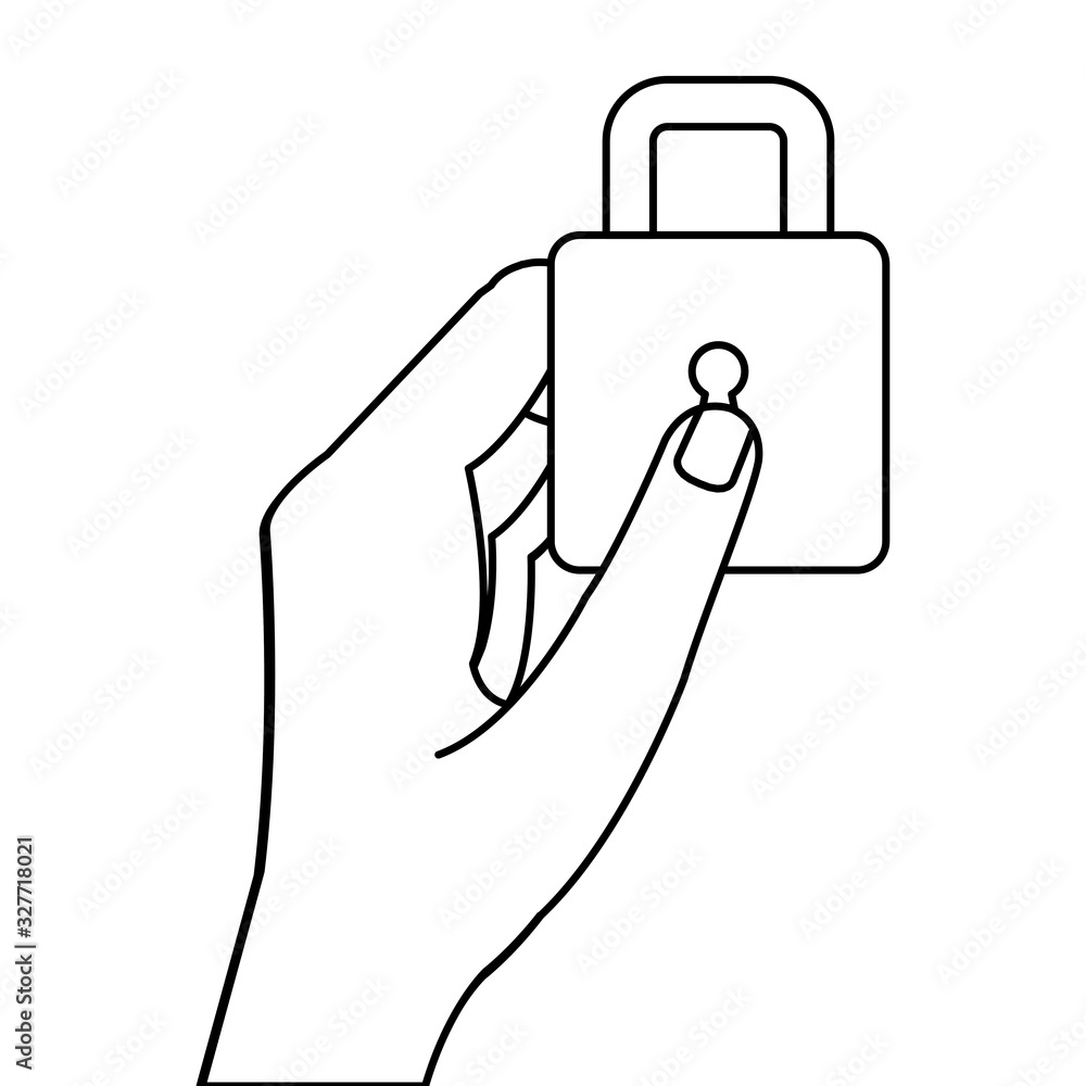 Poster hand holding padlock design of security system warning protection danger web alert and safe theme ve
