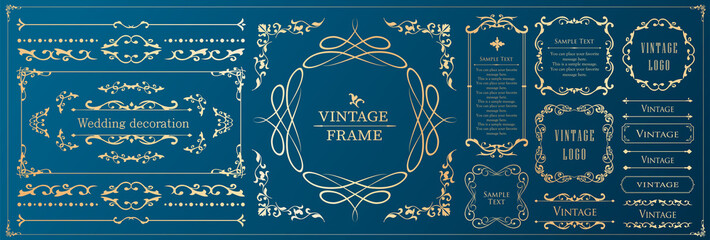 高級感のあるビンテージ調のフレームデザインセット　罫線　枠　ウエディング　ビンテージ　アンティーク © DESIGN BOX