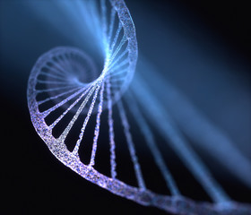 3D illustration of DNA made by molecules called nucleotides. The four types of nitrogen bases are...