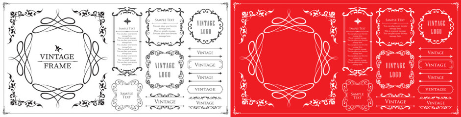 高級感のあるビンテージ調のフレームデザインセット　罫線　枠　ウエディング　ビンテージ　アンティーク