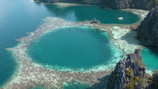 Aerial view of the Twin Lagoon in coron island, Palawan, Philippines