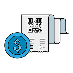 qr code receipt paper and dollar coin design of technology scan information business price communication barcode digital and data theme Vector illustration