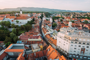 Naklejka premium Zagreb Croatia. Aerial View from above of Ban Jelacic Square