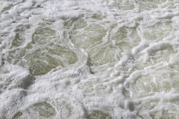  Water boiling in the river and foam due to a waterfall