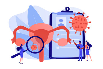 Sexually transmitted infection. Disease treatment, prevention. Human papillomavirus, HPV infection development, skin-to-skin viral infection concept. Pinkish coral bluevector vector isolated