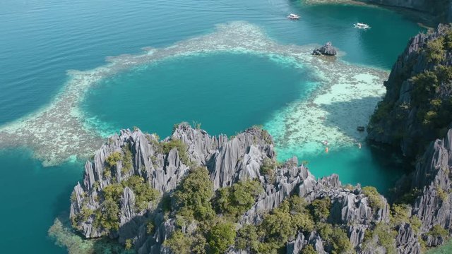 Aerial view of the Twin Lagoon in coron island, Palawan, Philippines
