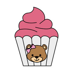 delicious cupcake with face of bear female vector illustration design