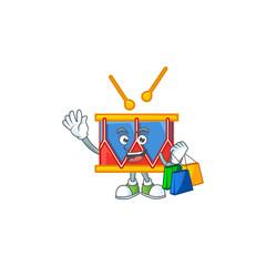 A rich independence day drum cartoon design waving and holding Shopping bag