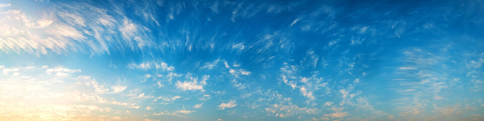Obraz premium Panorama of Dramatic vibrant color with beautiful cloud of sunrise and sunset. Panoramic image.