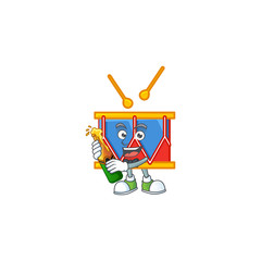 mascot cartoon design of independence day drum having a bottle of beer