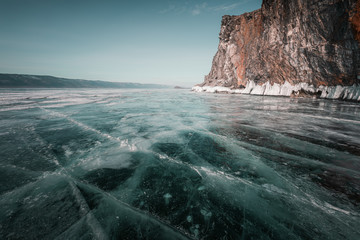 Fototapeta na wymiar Lake Baikal, Russia, the world's largest freshwater lake, is located in Siberia and was declared a UNESCO world heritage site in 1996.