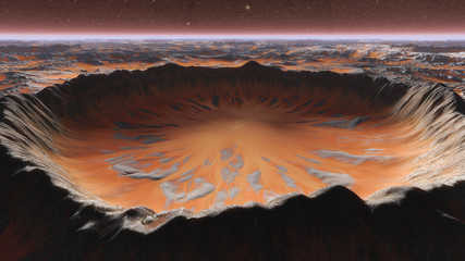 Mars Planet Surface With Dust Blowing. 3d illustration © unlimit3d