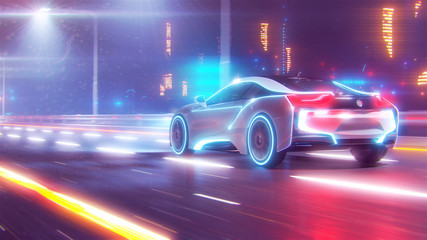 Obraz na płótnie Canvas Future car going on the road 3d illustration