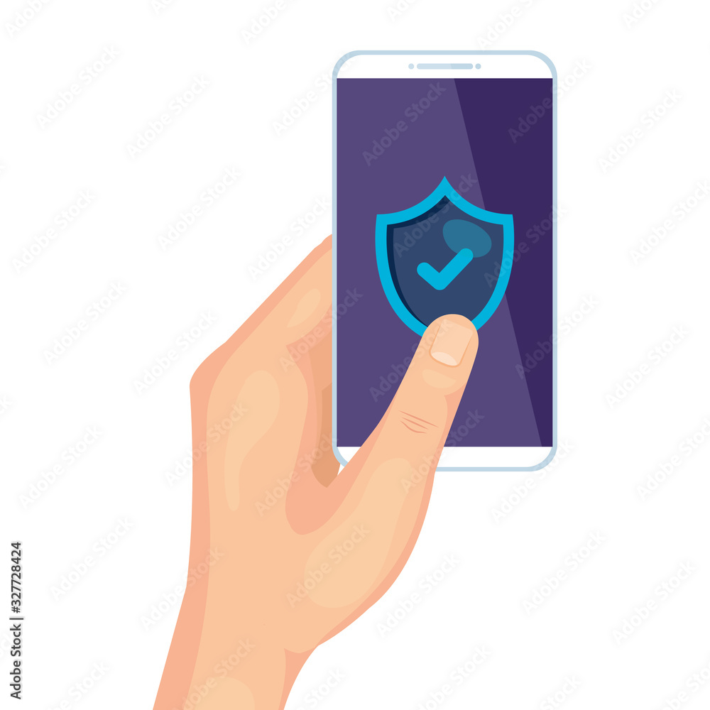 Poster smartphone with shield design of security system warning protection danger web alert and safe theme 