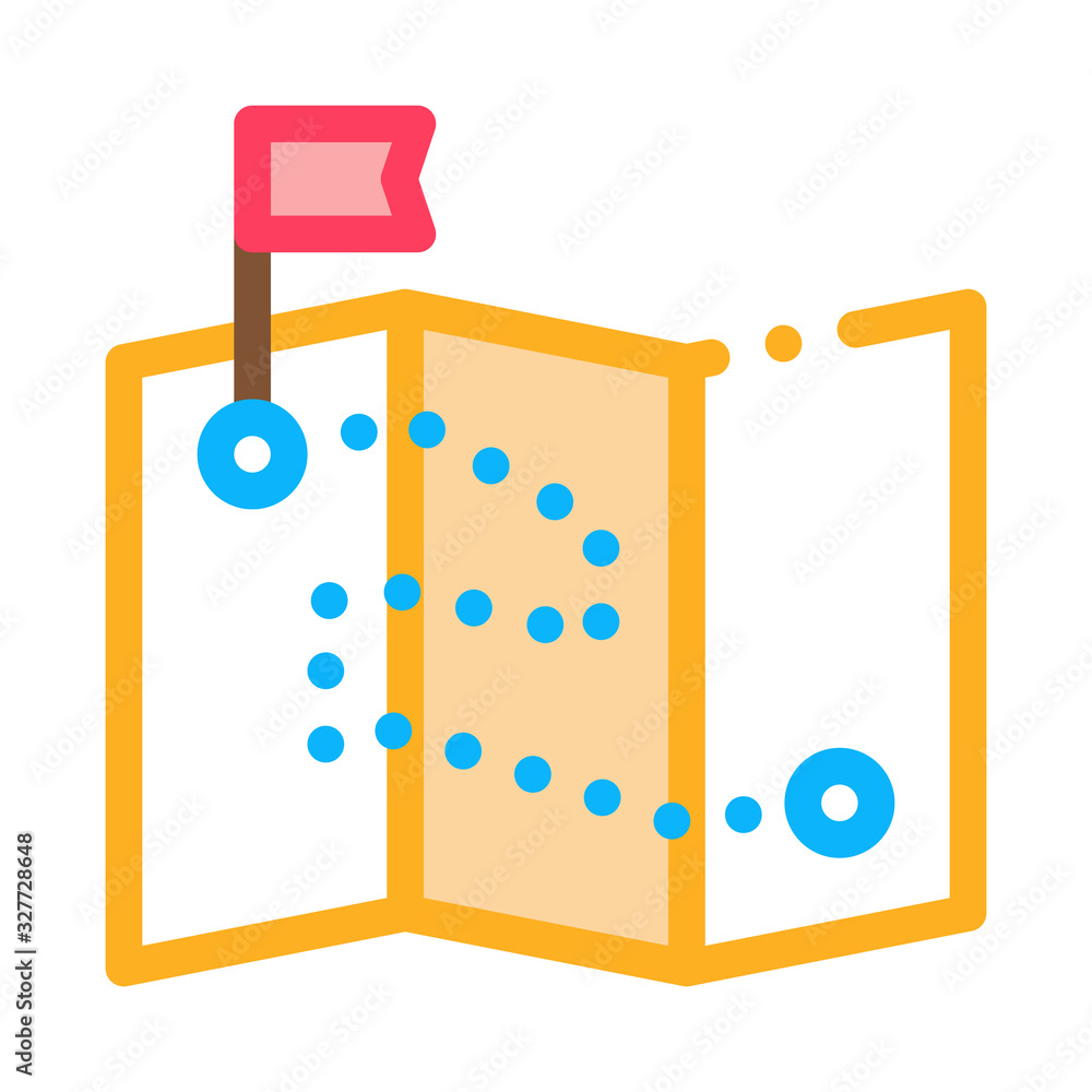 Poster map direction topography icon thin line vector. paper map with point and push pin in flag form color