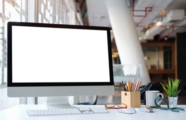 Workspace desk and laptop. copy space and blank screen. Business image, Blank screen laptop and...