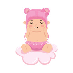 cute baby girl and hat with ears in cloud vector illustration design