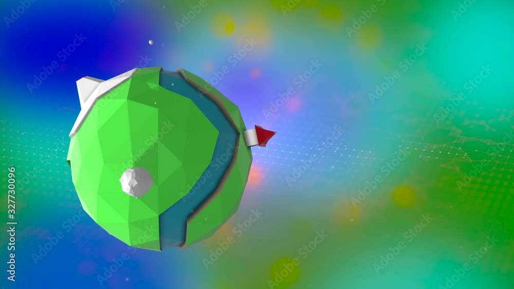 Poster cartoony planet rotating over colorful magical background in alpha matte.