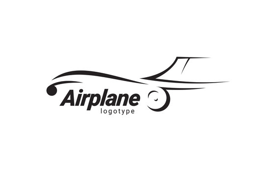 Airplane Logo Flight Plane Silhouette Black Color White Background