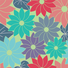 Flowers Nature Collection Illustration Seamless Pattern Background 06