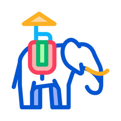 Elephant For Excursions Icon Thin Line Vector. Elephant Animal Traditional Thai Transport With Chair And Umbrella Color Symbol Illustration