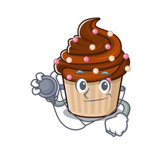A mascot picture of chocolate cupcake cartoon as a Doctor with tools