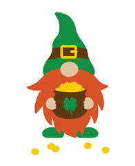 Vector illustration of St. Patrick’s Day gnome holding a pot of gold.