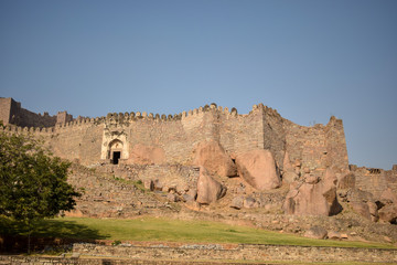Old Historical Golconda Fort in India Background stock photograph